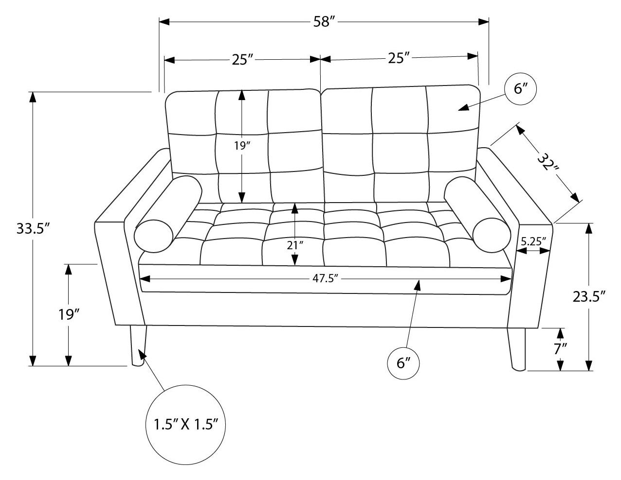 Causeuse de 58" avec deux coussins de Monarch - CK5A95 - PU noir (8J12A95)