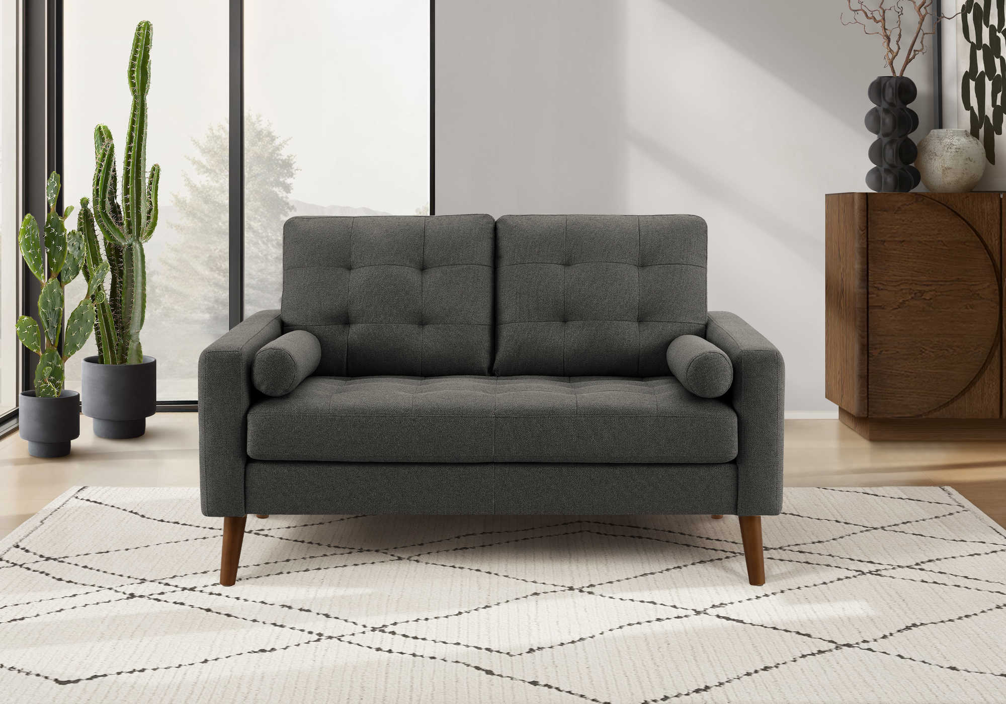 Causeuse de 58" avec deux coussins de Monarch - LUMOS-17 - tissu gris foncé (8J12L17)