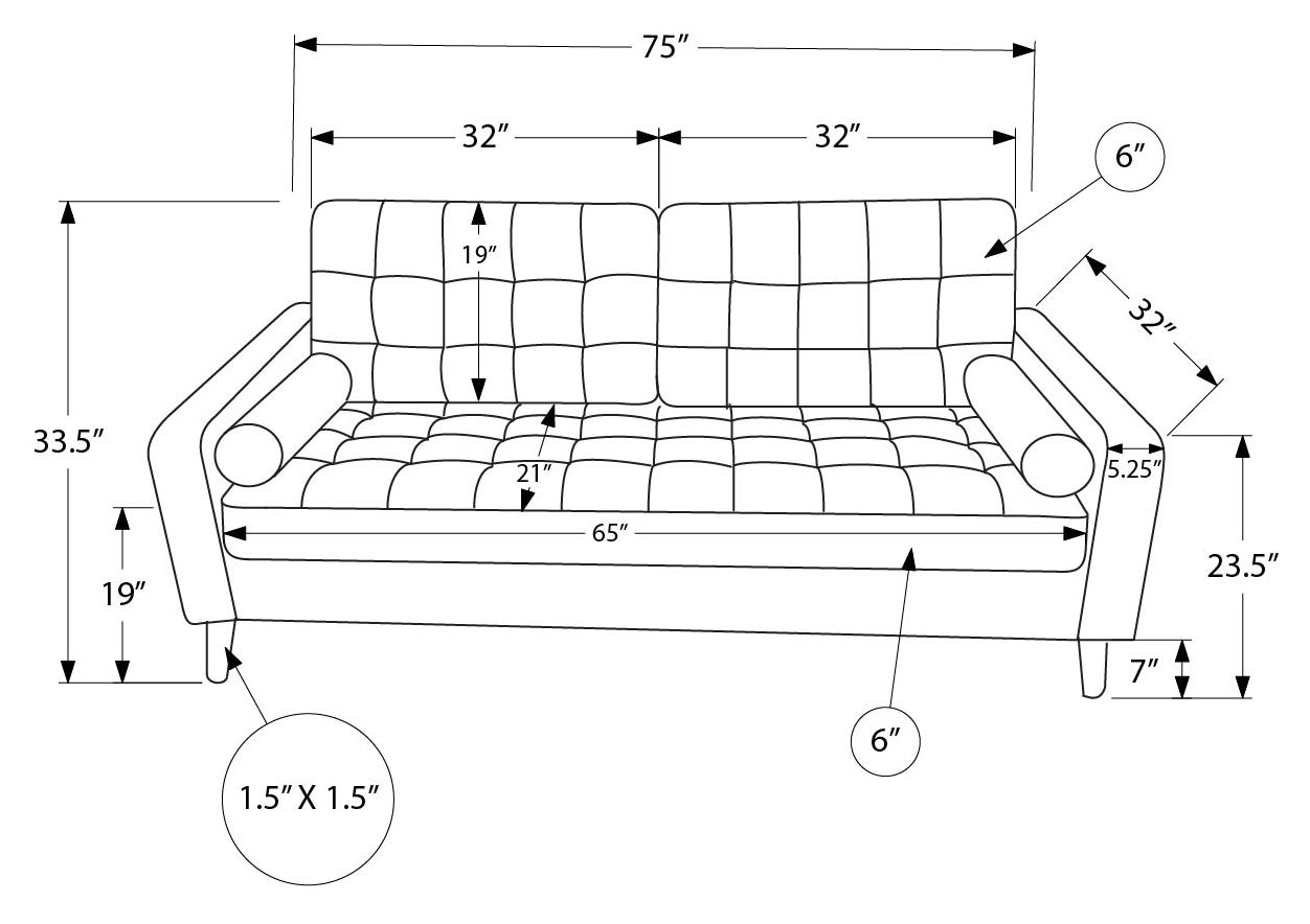 Sofa de 75" avec 2 coussins de Monarch  - Simili cuir noir (CK5A95)