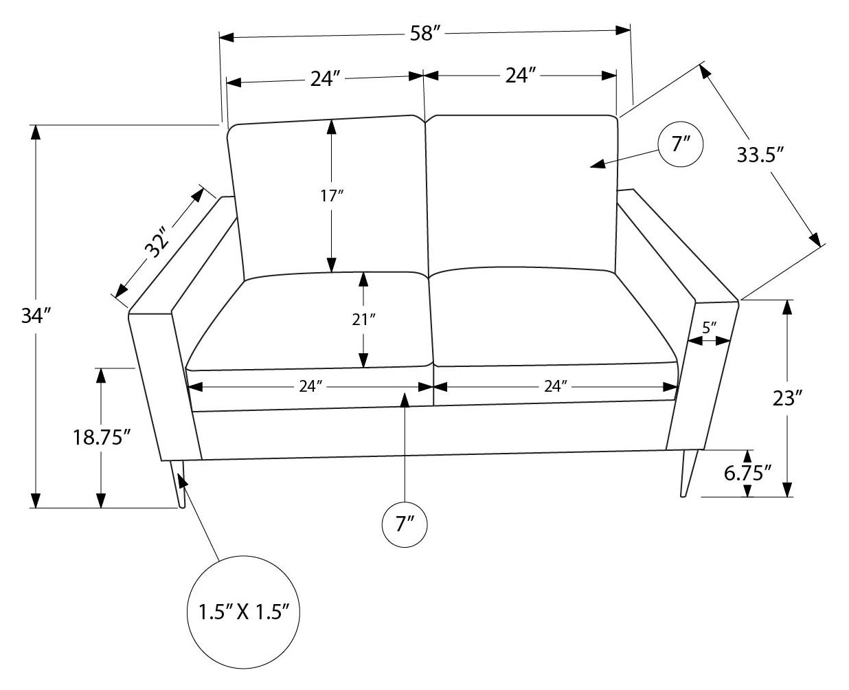Causeuse de 58" avec deux coussins de Monarch - RA-02 - PU gris (8J32A02)