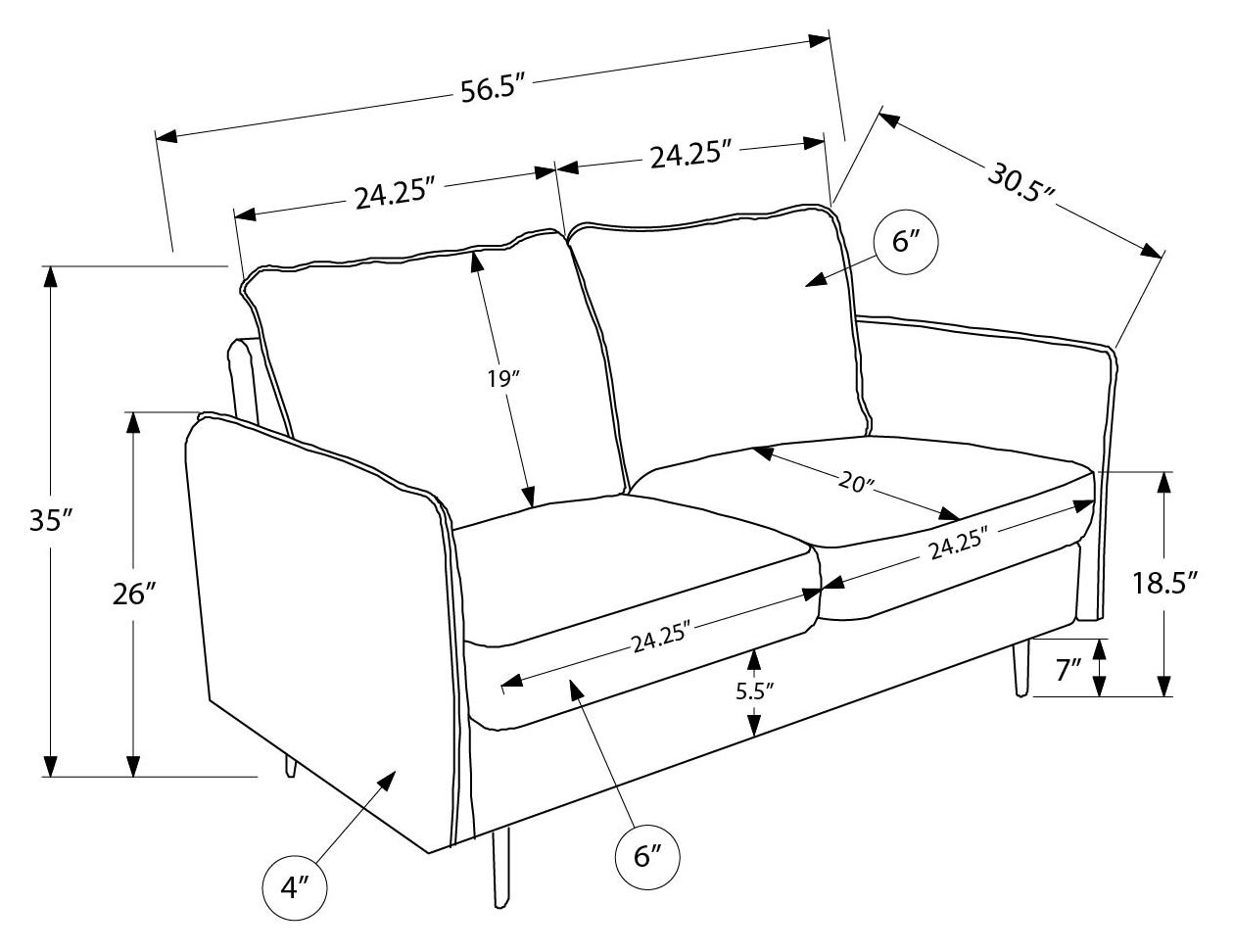 Causeuse de 57" avec deux coussins de Monarch - COACH-18 - tissu gris (8K12C18)