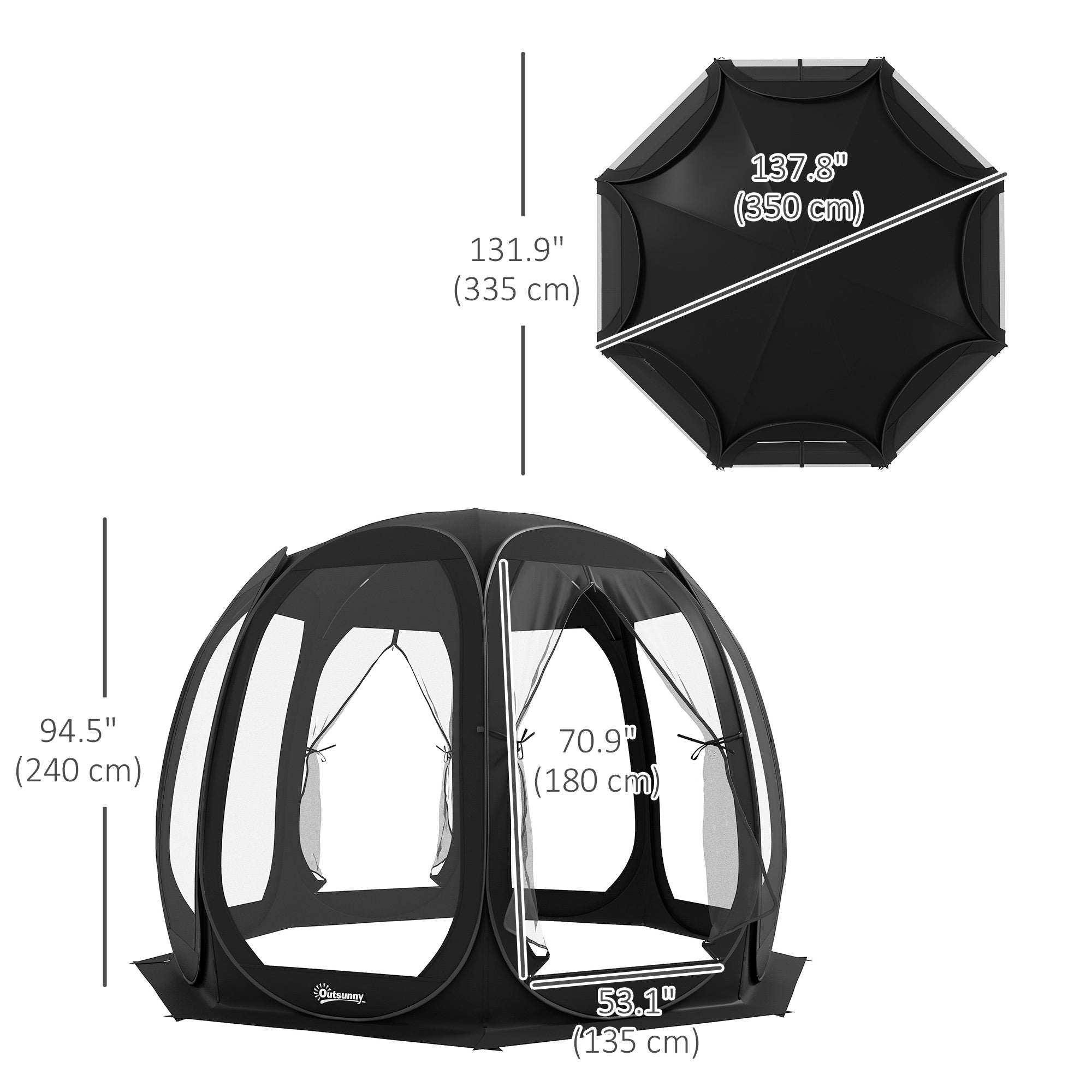 Abri moustiquaire Outsunny 11 pi x 11,5 pi, pavillon de camping escamotable avec sac de transport portable et 2 portes - Noir