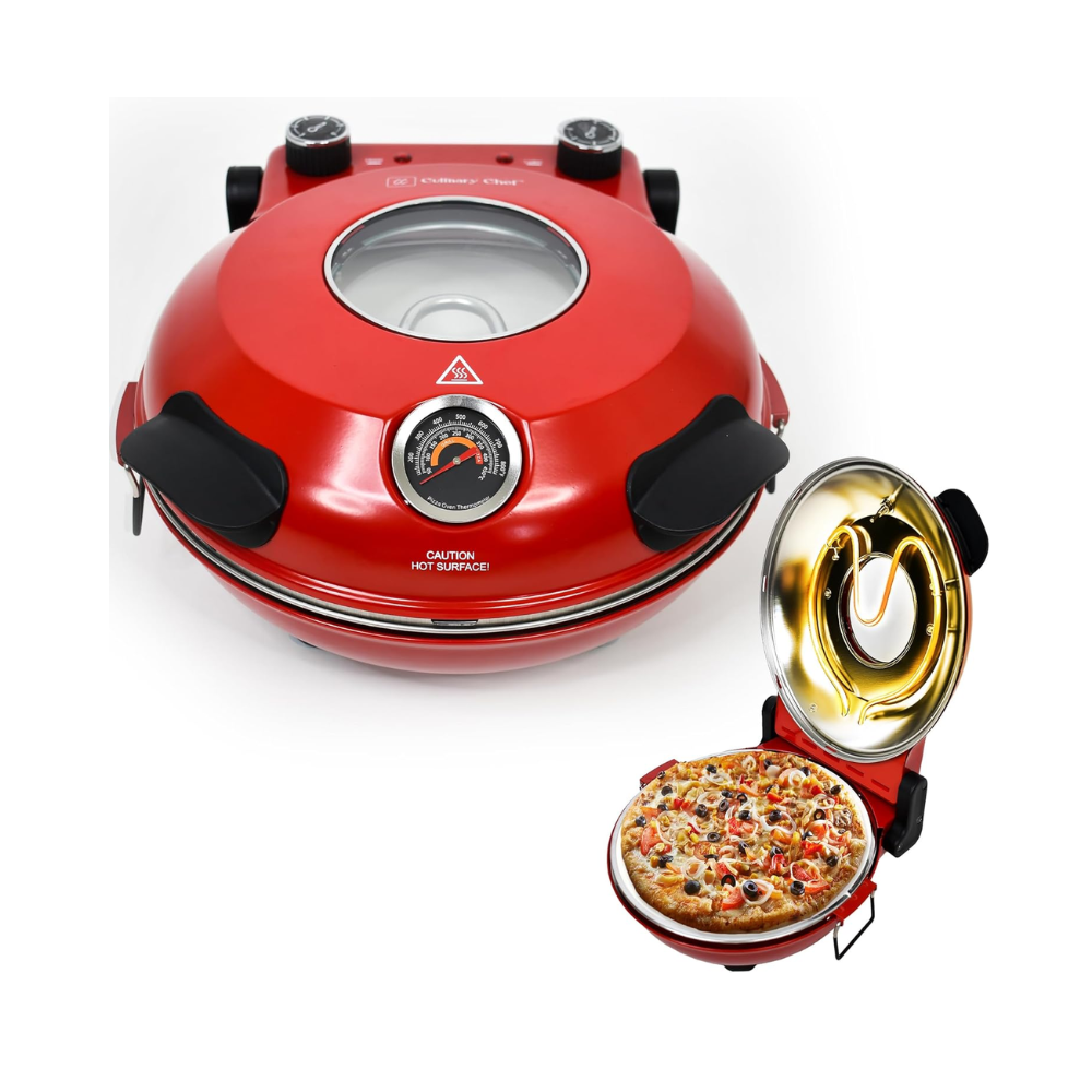 Culinary Chef 12-inch Electric Pizza Oven with Adjustable Temperature Control and Removable Pizza Stone