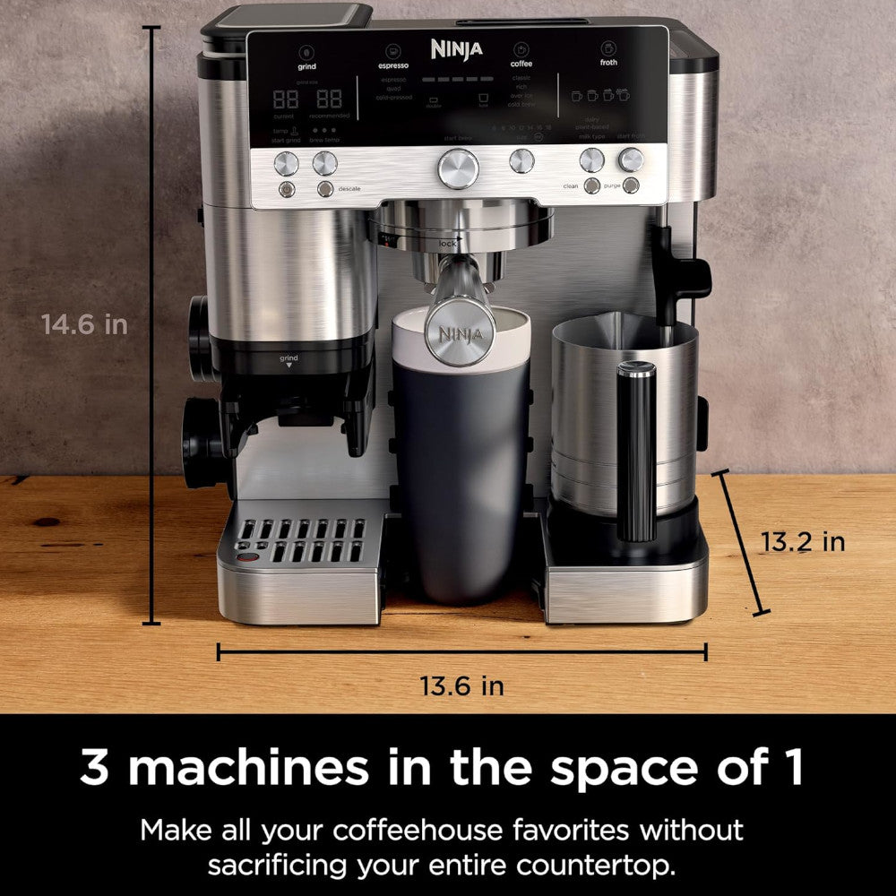 Ninja Premier Series Espresso Machine with Drip Coffee Maker and Iced Coffee — (ES655CCO) — RECERTIFIED
