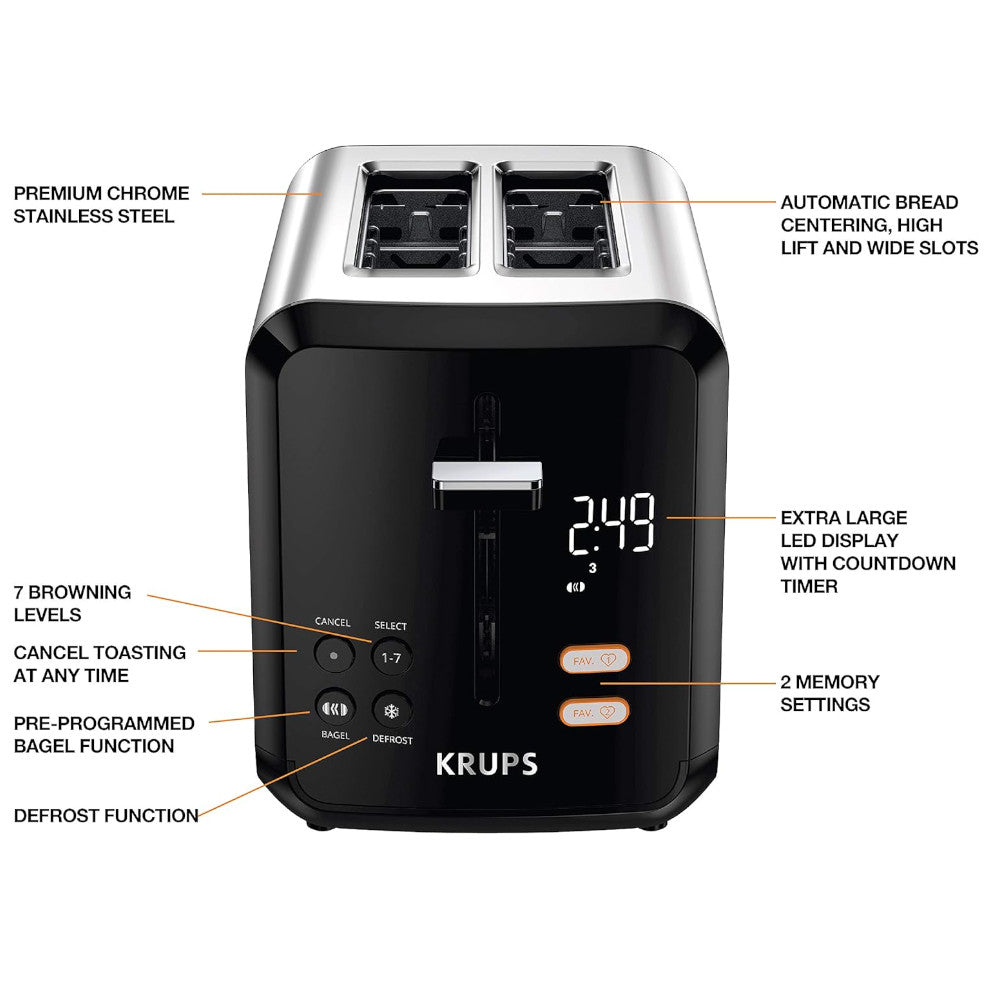 Grille-pain numérique KRUPS  à 2 tranches en acier inoxydable (KH320D50)