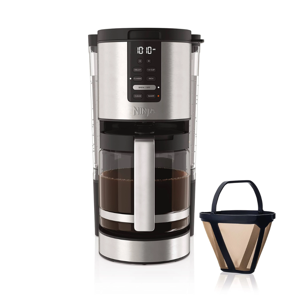 Cafetière programmable Ninja  XL 14 tasses, carafe en verre 14 tasses, avec filtre permanent, acier inoxydable, argent (DCM200C)
